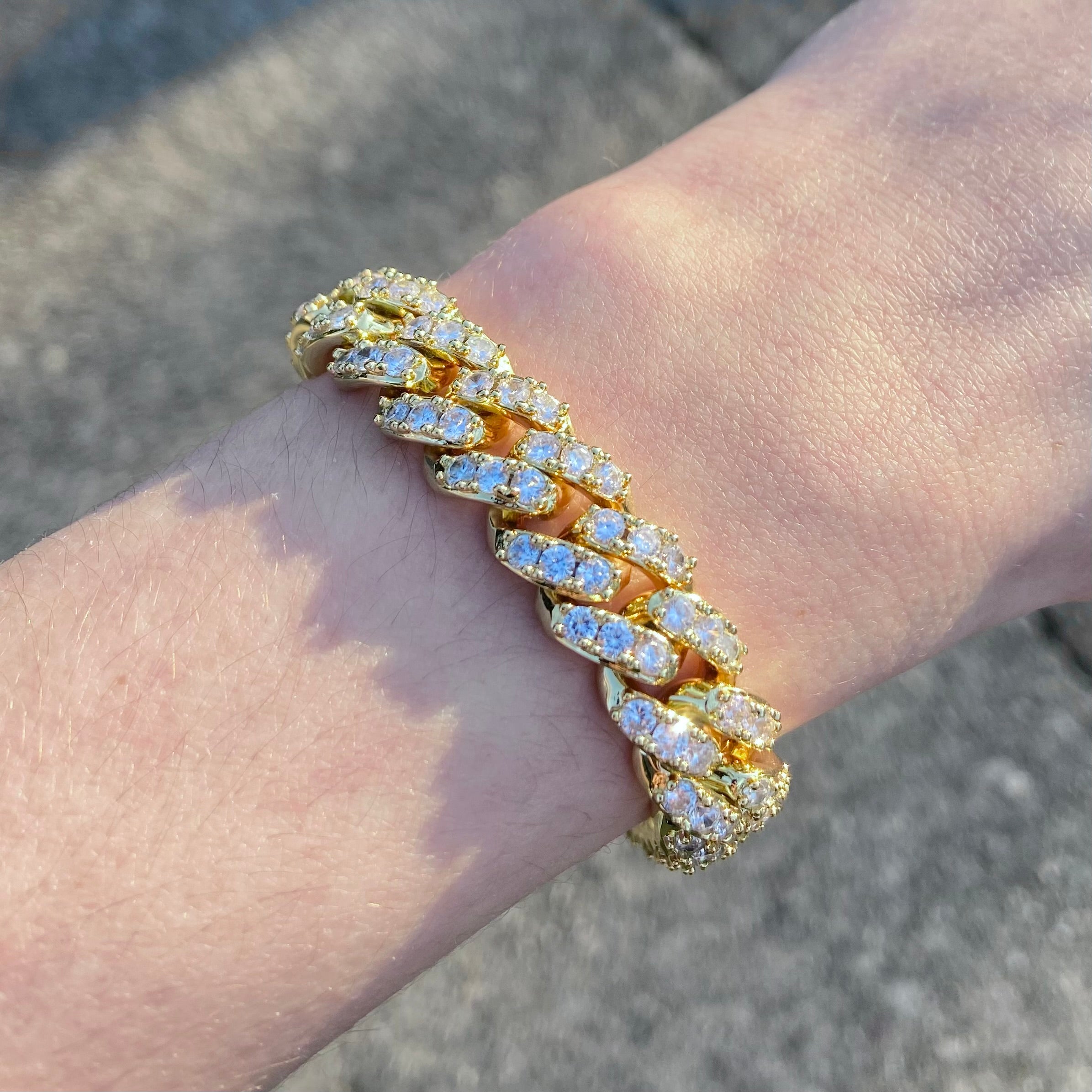 14k Gold Plated Cuban Link Bracelet 12mm 9in - Prestige Jewelry