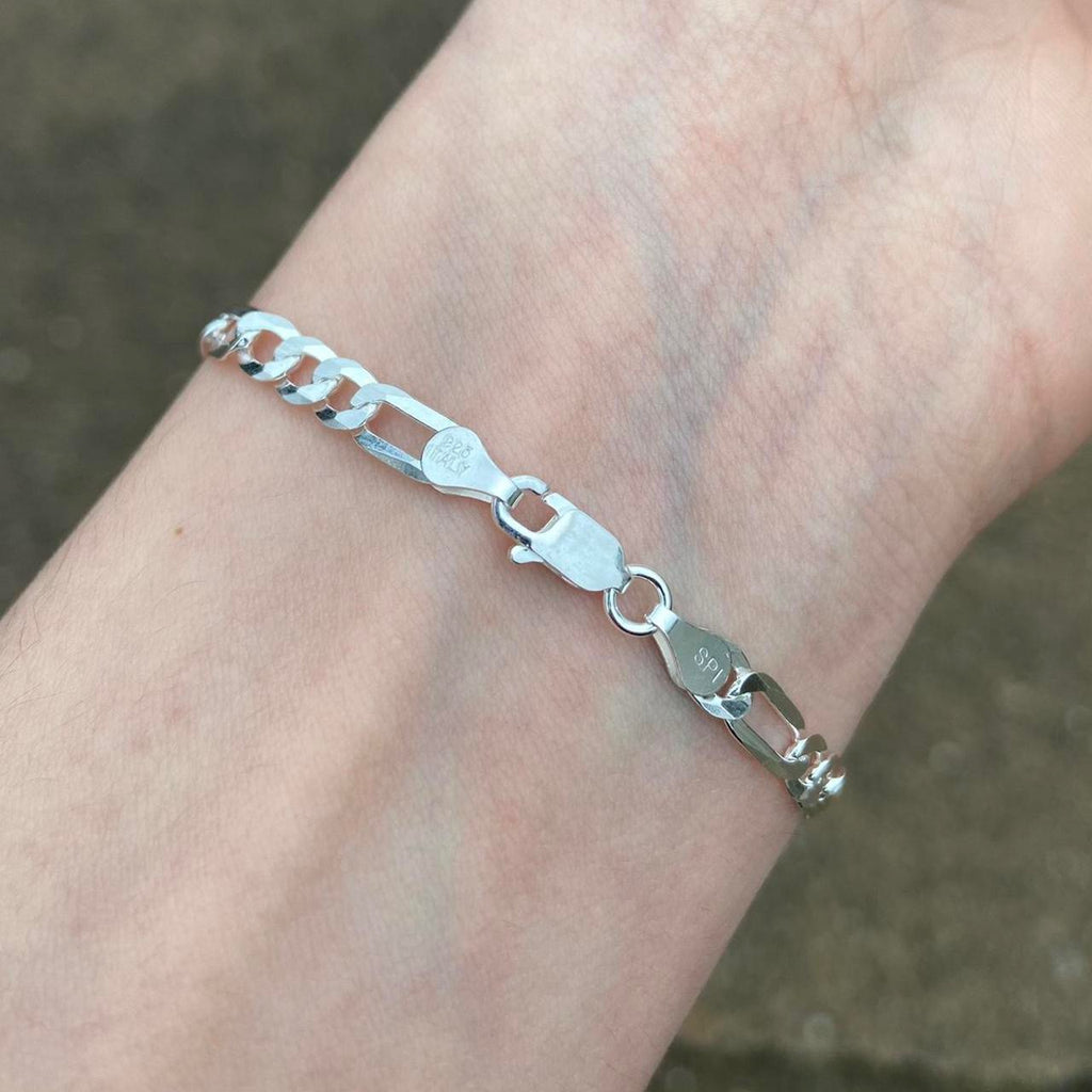 Solid Silver Figaro Bracelet 5mm 8in - Prestige Jewelry