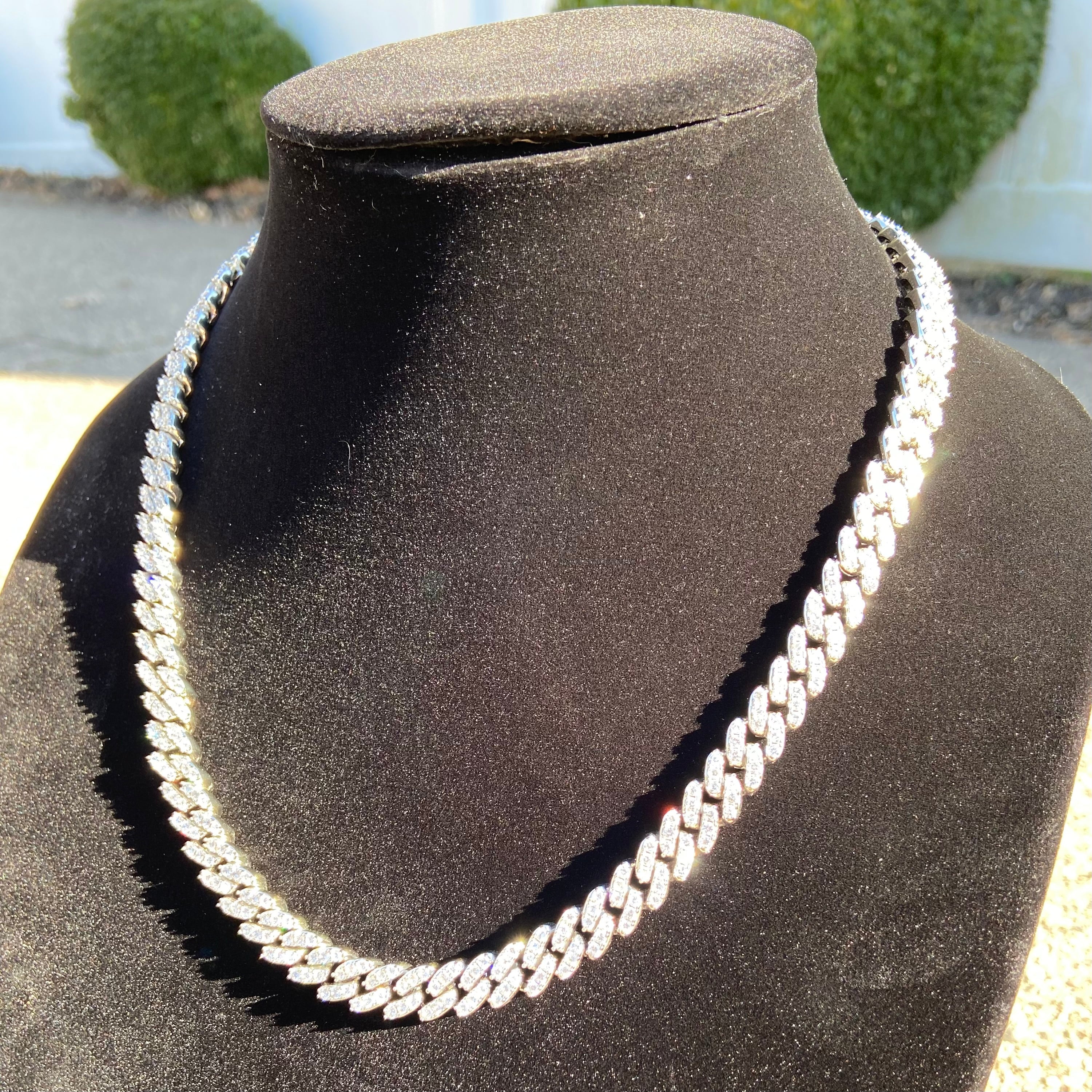 14k White Gold Plated Diamond Cuban Chain 20in 8mm - Prestige Jewelry