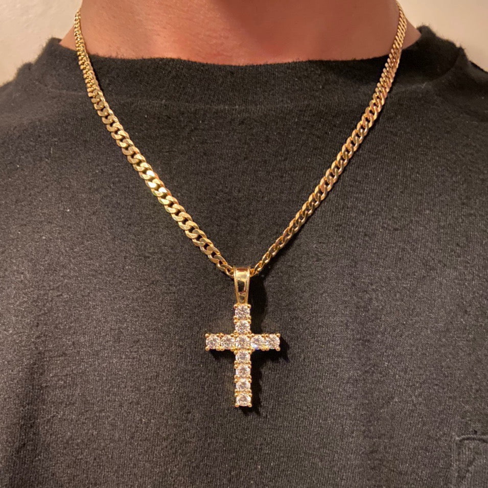 14k Gold Vermeil CZ Cross and Chain Set - Prestige Jewelry