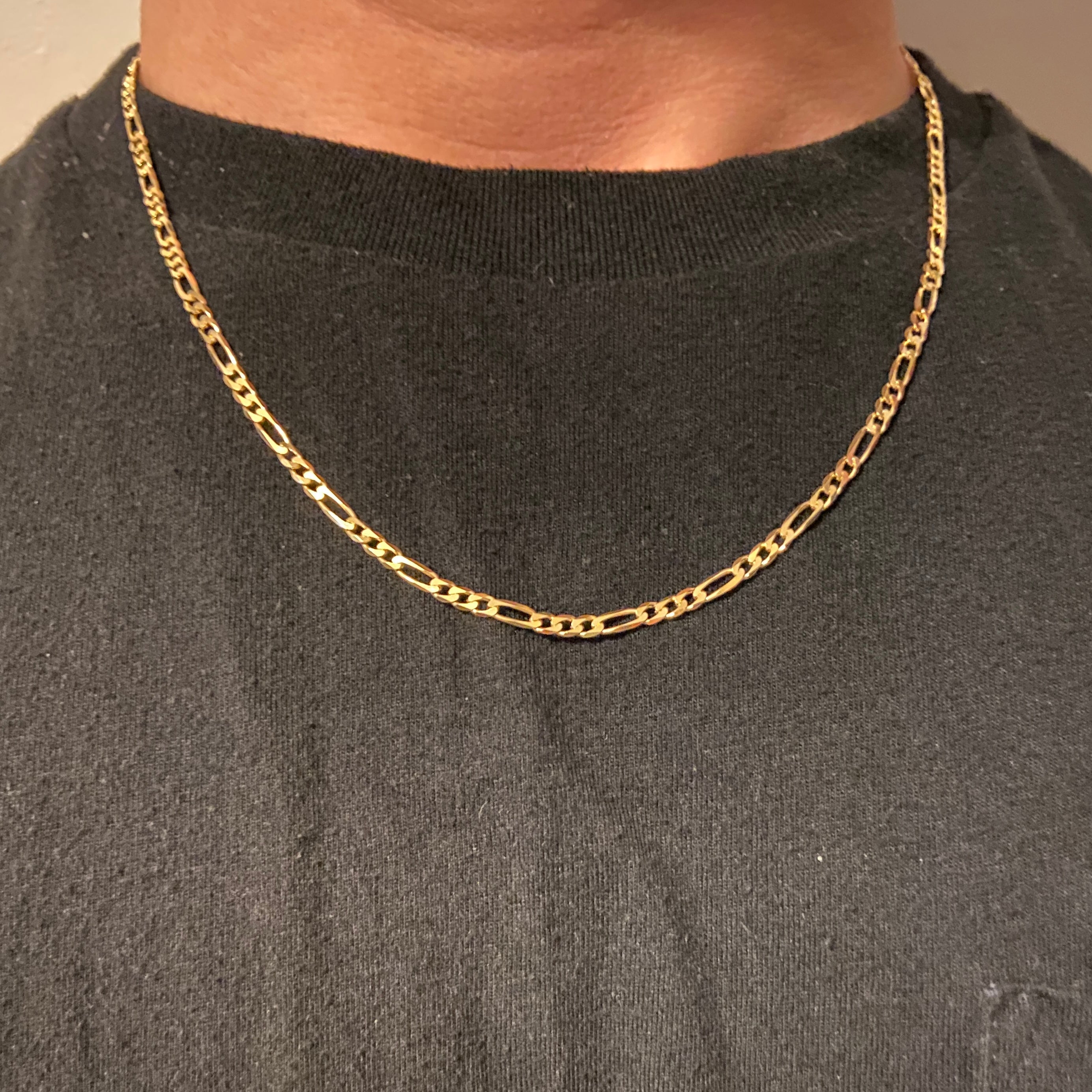 Solid Real 14k Gold Figaro Chain 20in 3mm - Prestige Jewelry